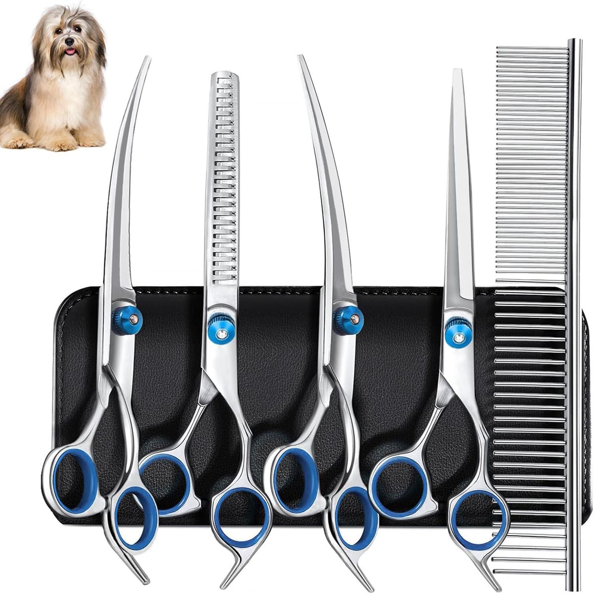 GENERICO - 5 En 1 Tijeras Profesionales Para Pelar Perros Con Bolsa