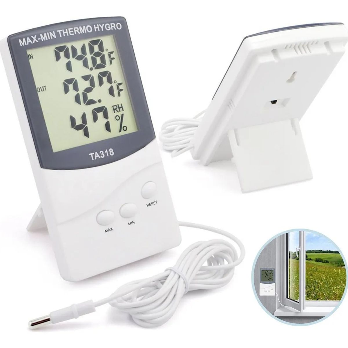 GENERICO - Termómetro Higrómetro Digital Exterior-interior Ta318 Sonda