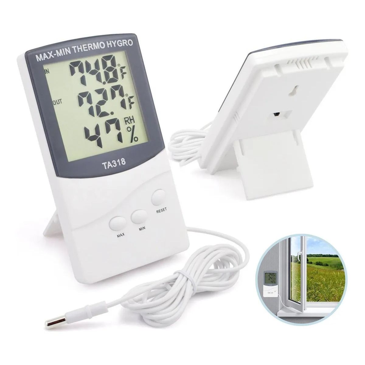 GENERICO - Termómetro Higrómetro Digital Exterior-interior Ta318 Sonda