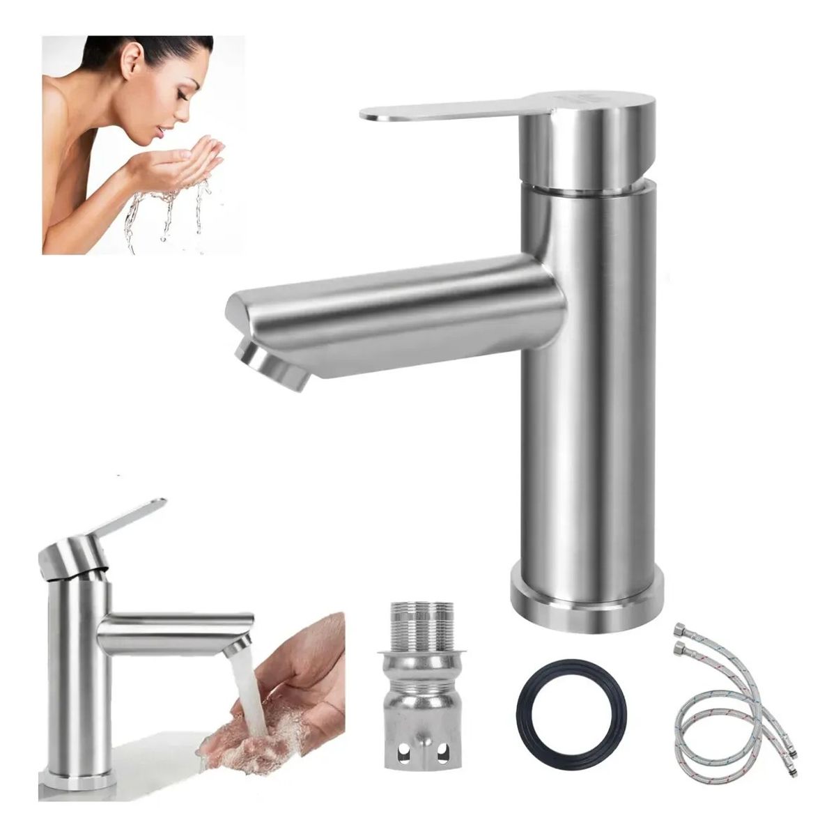 KUANGYE - Llave Monomando Lavatorio Lavamanos Modern Plateado Cepillado