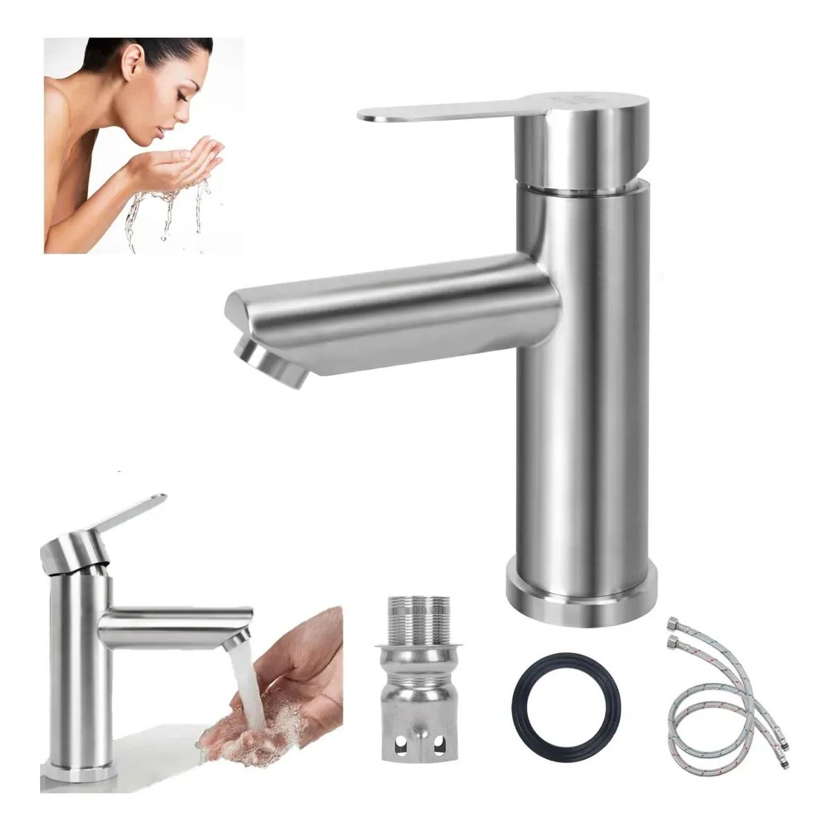 KUANGYE - Llave Monomando Lavatorio Lavamanos Modern Plateado Cepillado