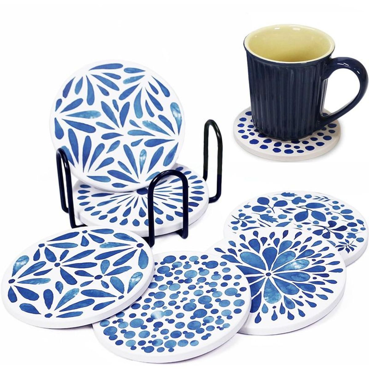 GENERICO - Juego 6 Posavasos De Piedra De Cerámica Con Base De Corcho