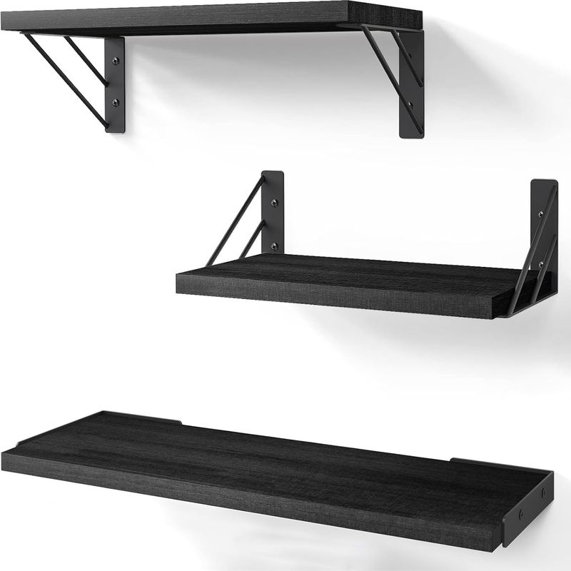 GENERICO - Juego De 3 Estantes Flotantes De Pared De Madera-Negro