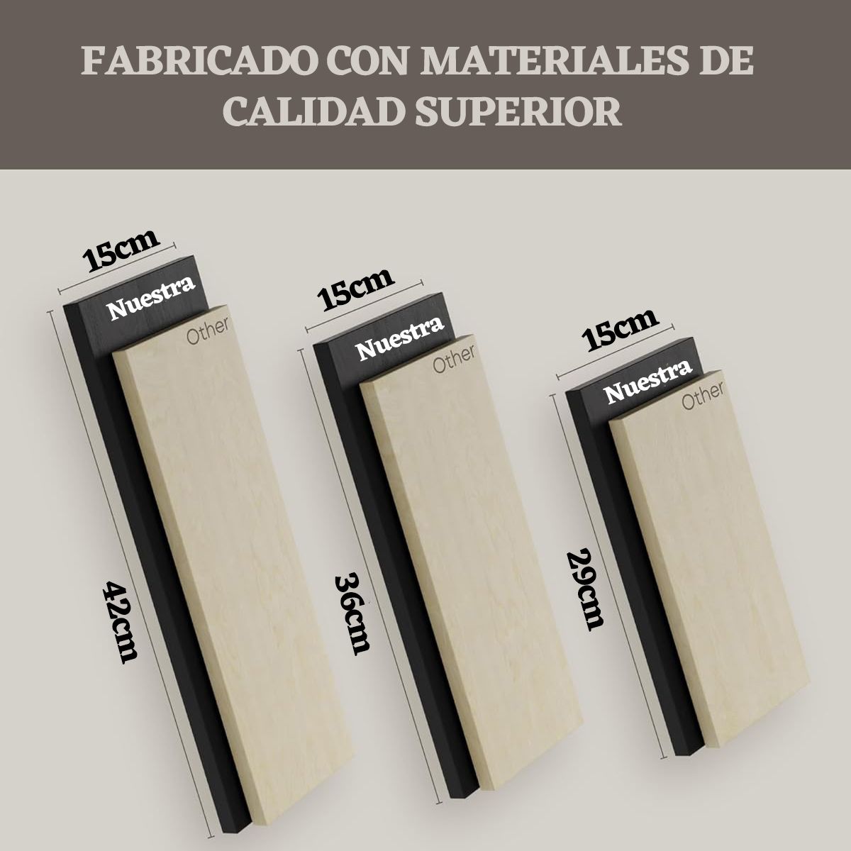 EINICIO - Juego De 3 Estantes Flotantes De Pared De Madera-Negro