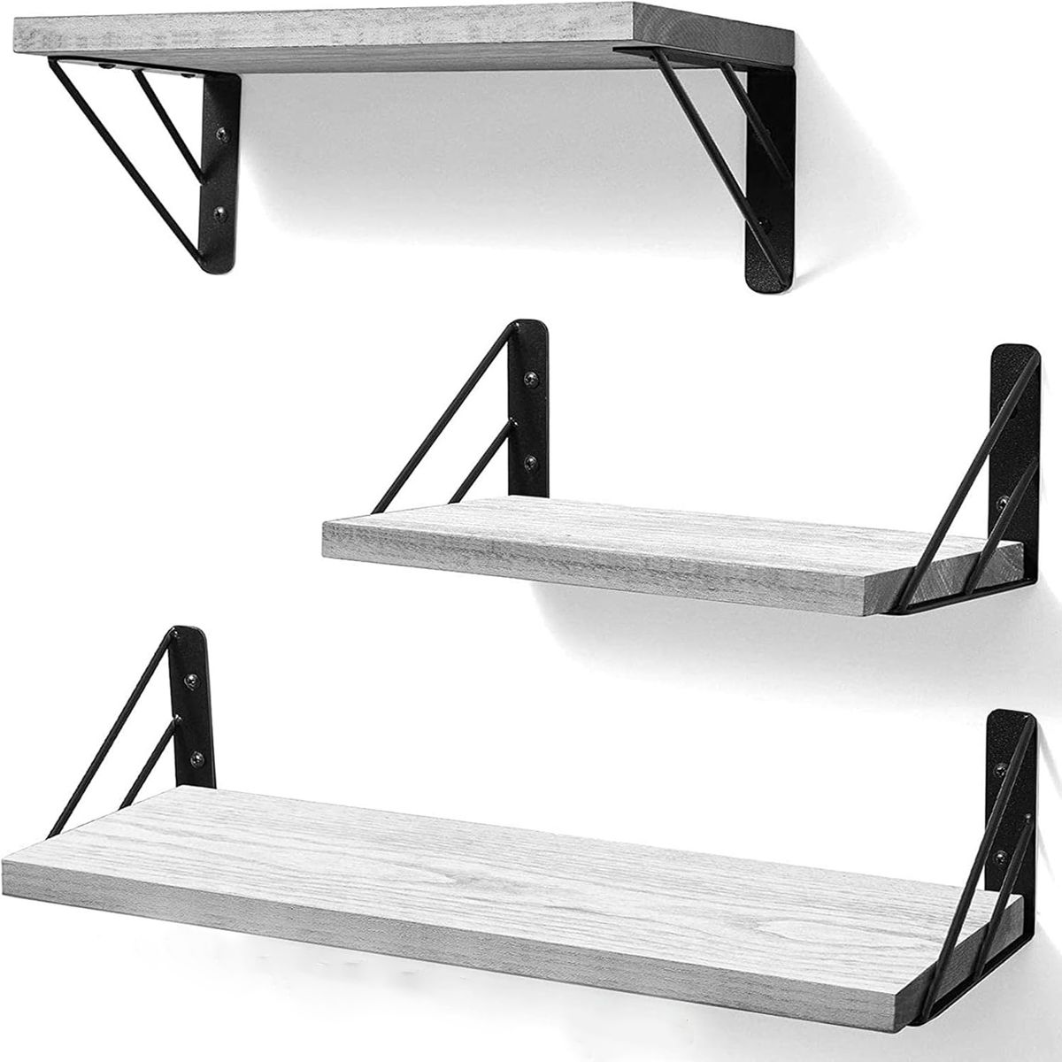 EINICIO - Juego De 3 Estantes Flotantes De Pared De Madera-Blanco