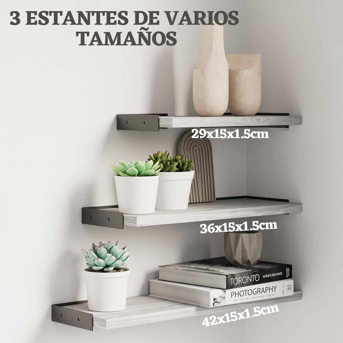 EINICIO - 3pc Repisas Flotantes Estante Para Montar En La Pared-Blanco