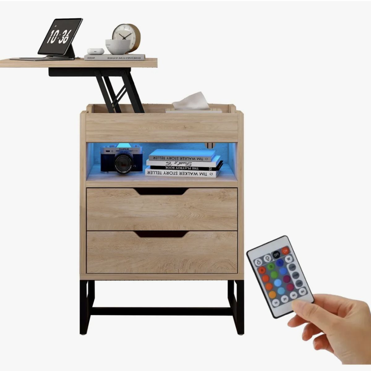 HOMER DESIGN - Velador Elevable Con Luz Y Echufe 2 Tiras 45x35x70cm