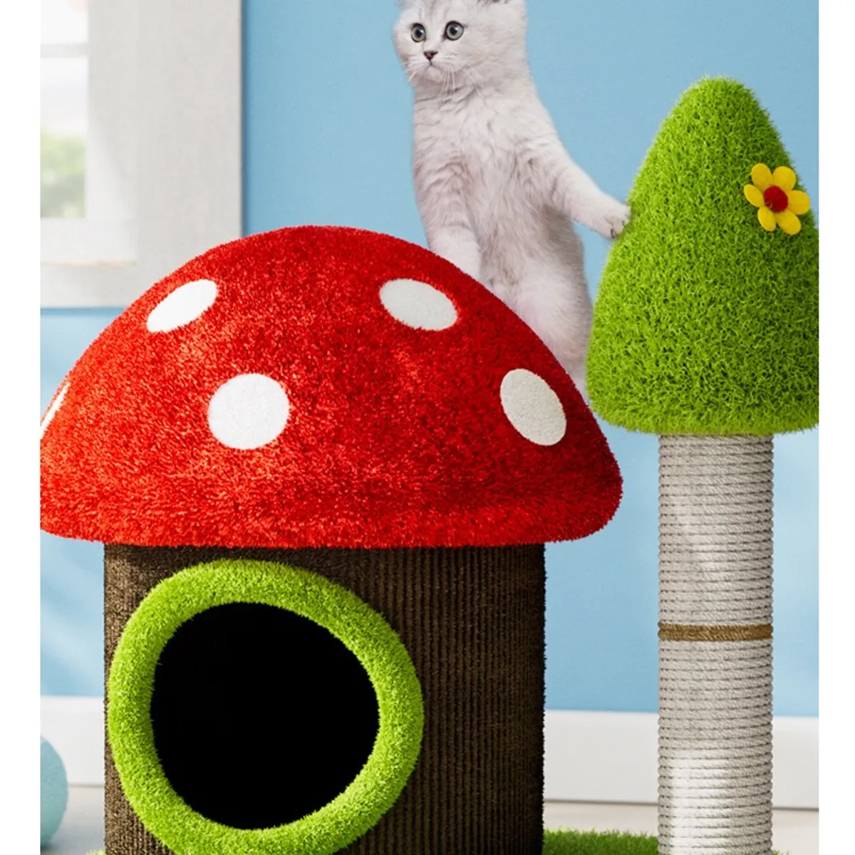 GENERICO - Casa Rascador Para Gato Diseño Hongo Con Poste Árbol