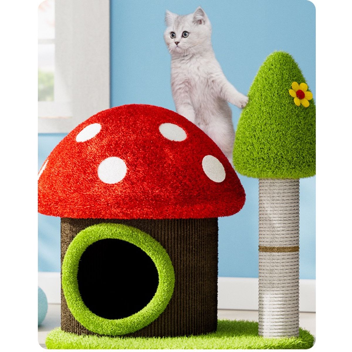 GENERICO - Casa Rascador Para Gato Diseño Hongo Con Poste Árbol