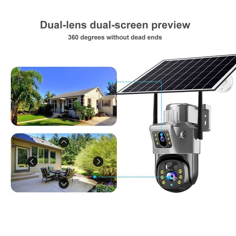 GENERICO - Cámara De Seguridad Solar Wifi Doble Lente 4mp En Español