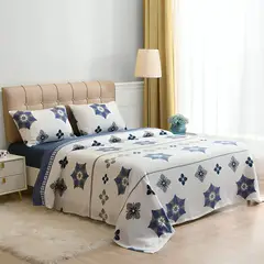 DORAL - Sábanas Polar Composé 1.5 Plazas / Flor Azul Blanco –