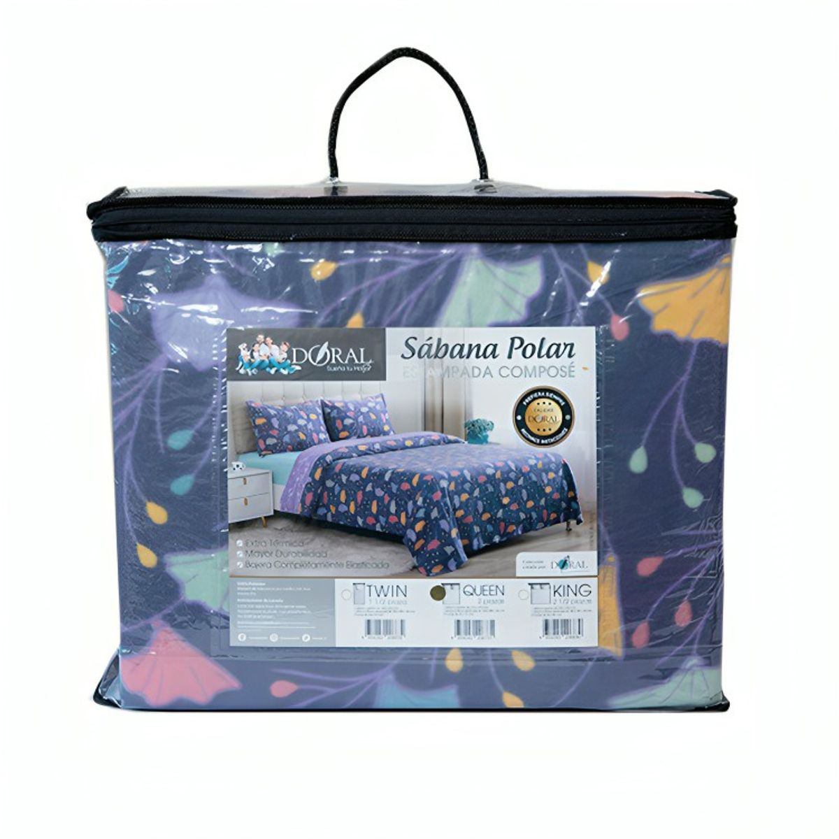 DORAL - Sábanas de Polar Composé King  Hojas Morado  Doral