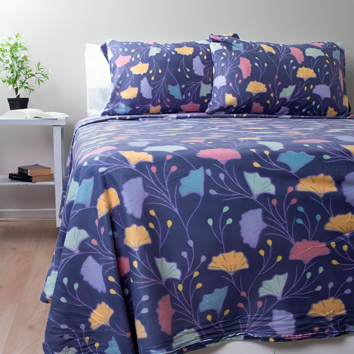 DORAL - Sábanas de Polar Composé King  Hojas Morado  Doral