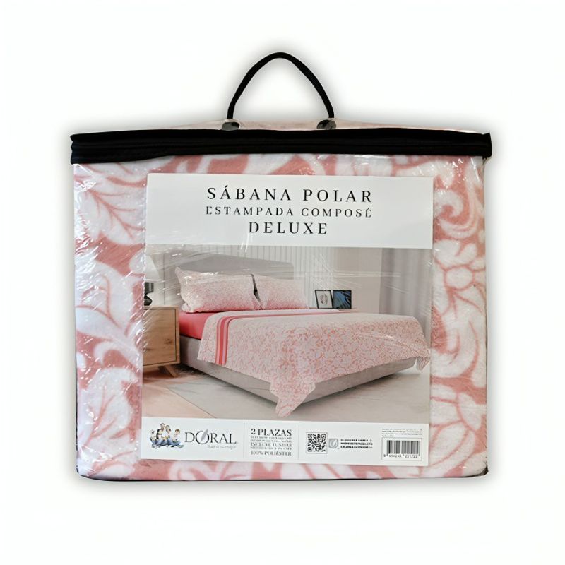 DORAL - Sábanas de Polar Composé King  Hojas Coral Blanco  Doral