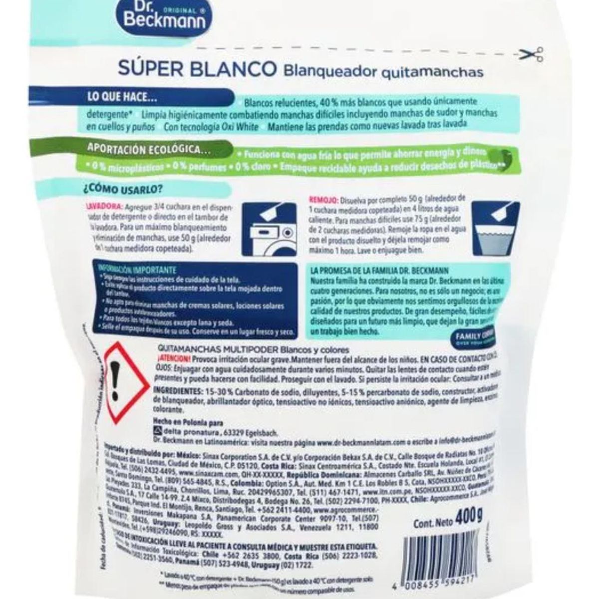 DR BECKMANN - Quitamanchas Blanqueador Super Blanco Dr. Beckmann 400gr