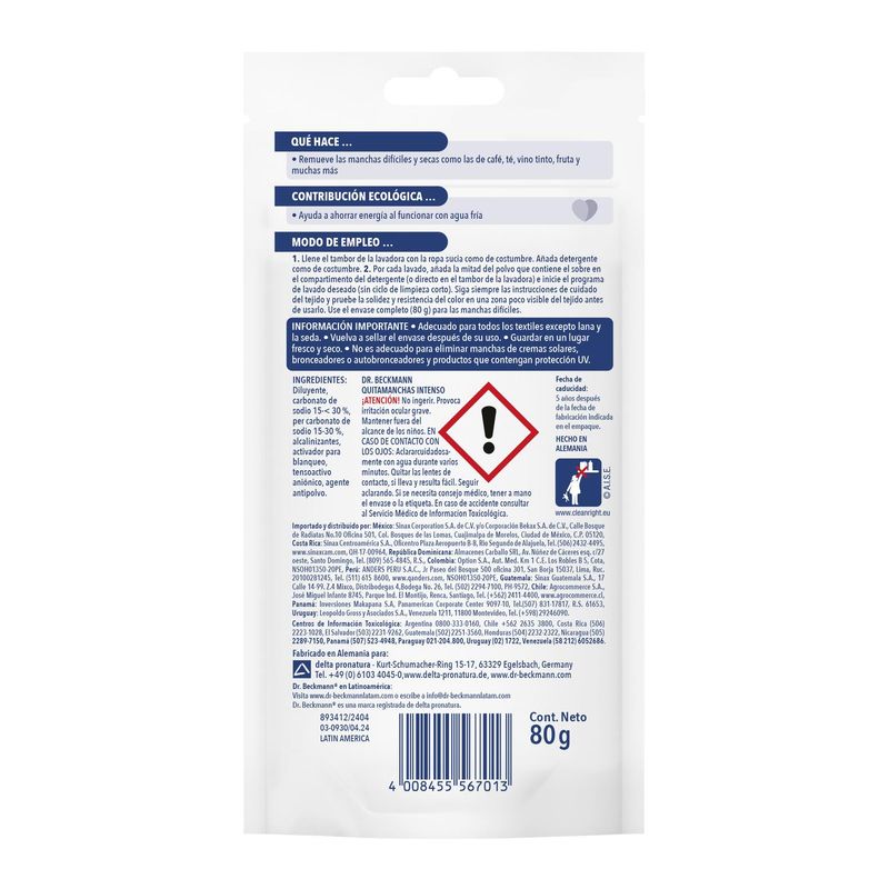 DR BECKMANN - Dr. Beckmann Quitamanchas Ropa Blanca y Color 80 g