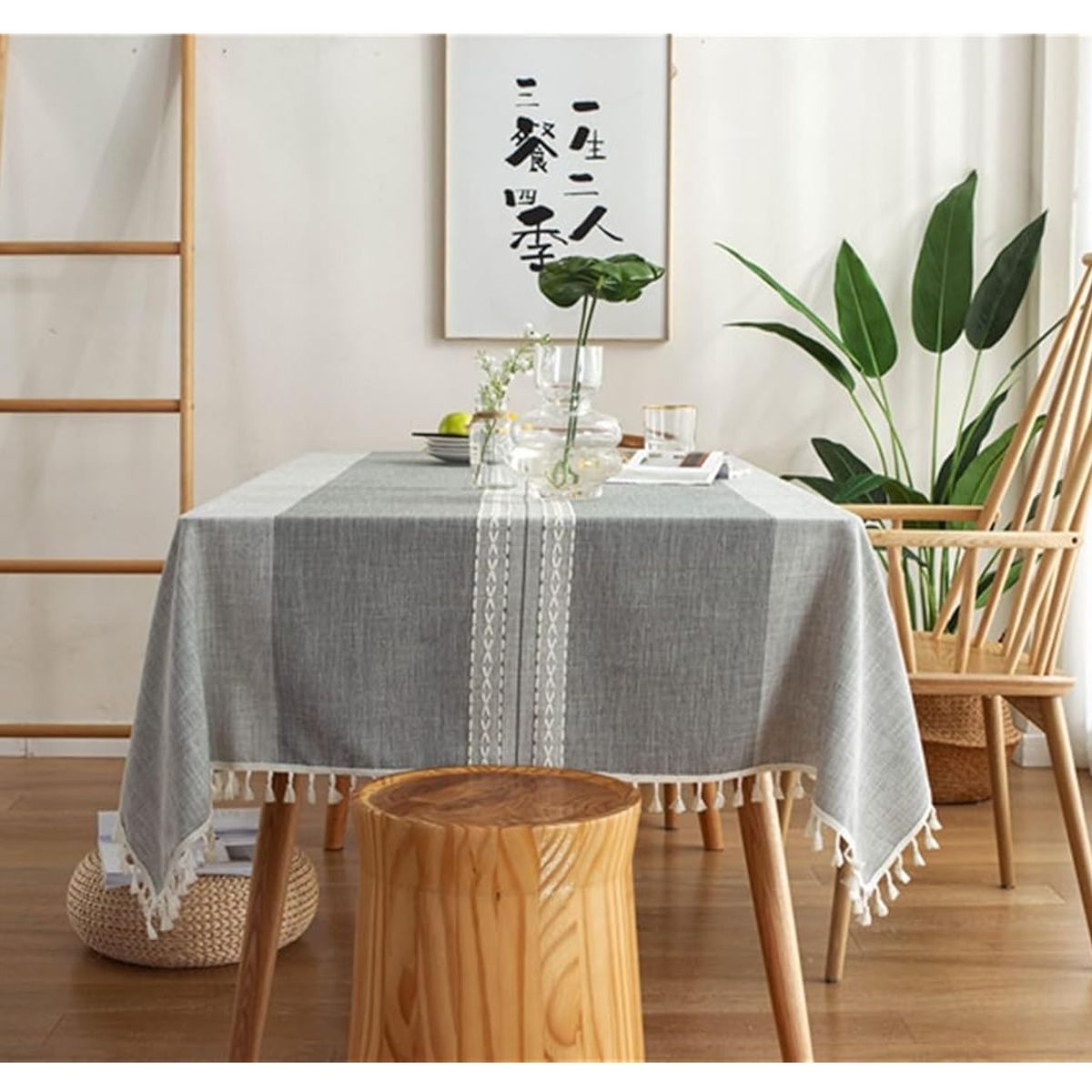 ALMA & DECO - Mantel Bordado Premium Rectangular Gris Etnico140 cm X 220 cm