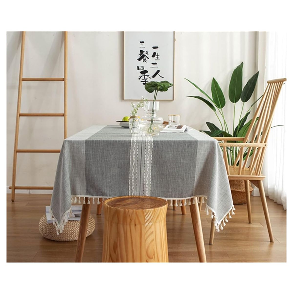 ALMA & DECO - Mantel Bordado Premium Rectangular Gris Etnico140 cm X 220 cm