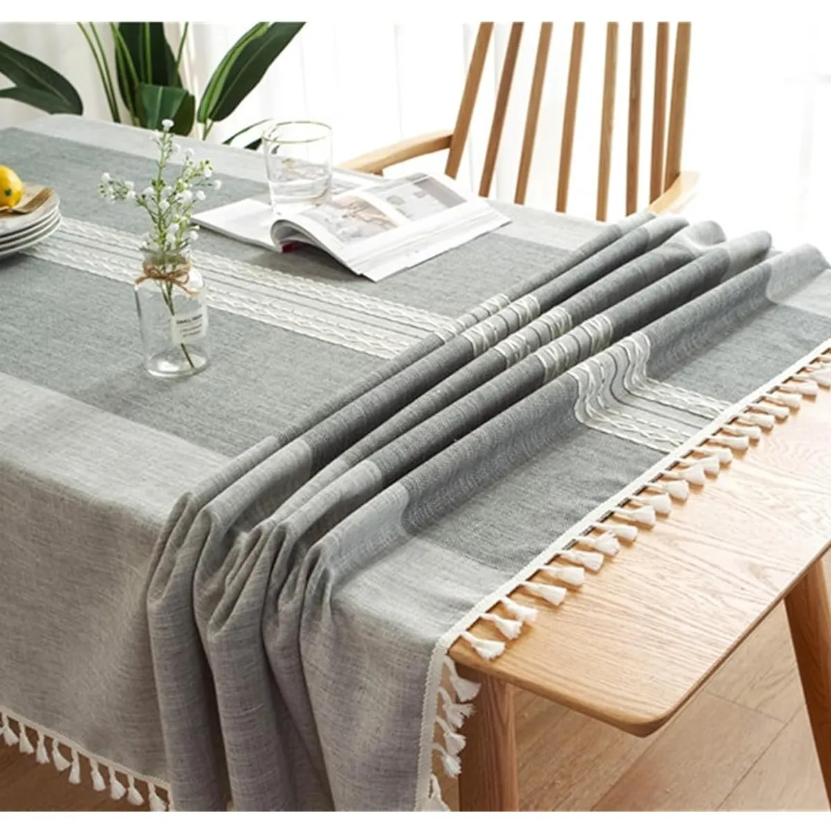 ALMA & DECO - Mantel Bordado Premium Rectangular Gris Etnico140 cm X 220 cm