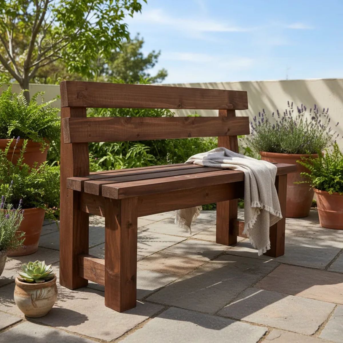 GENERICO - Banca Madera maciza para Jardín Patio Porche Con Tratamiento para Exterior