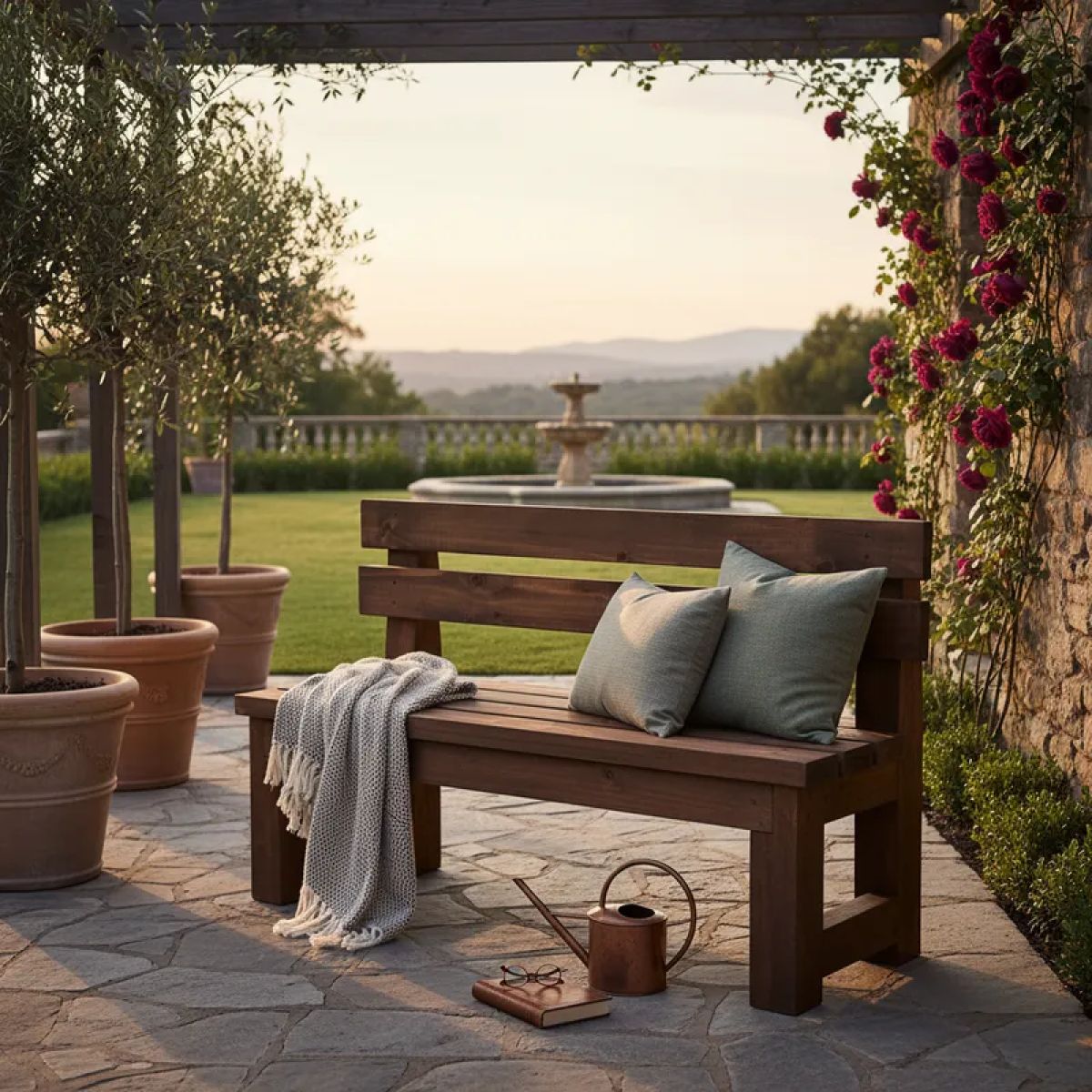 GENERICO - Banca Madera maciza para Jardín Patio Porche Con Tratamiento para Exterior