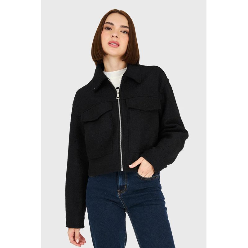 VELT - Chaqueta Corta Negro Mujer Manga Larga Tipo Zara