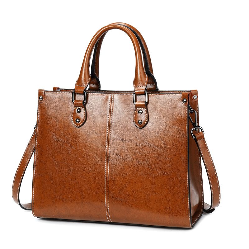 PUREPOWER - Bolso de mano de piel auténtica para mujer bolso cruzado cremallera