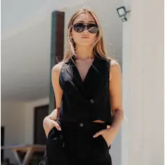 ME QUIERE MUCHO POQUITO NADA - Gillette Vest sin Mangas de Lino para Mujer - Amapola - MQM