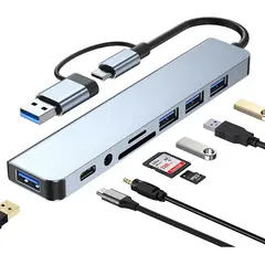 GENERICO - Hub Adaptador Usb Tipo C 8 En 2 Para Mac Macbook Windows Negro