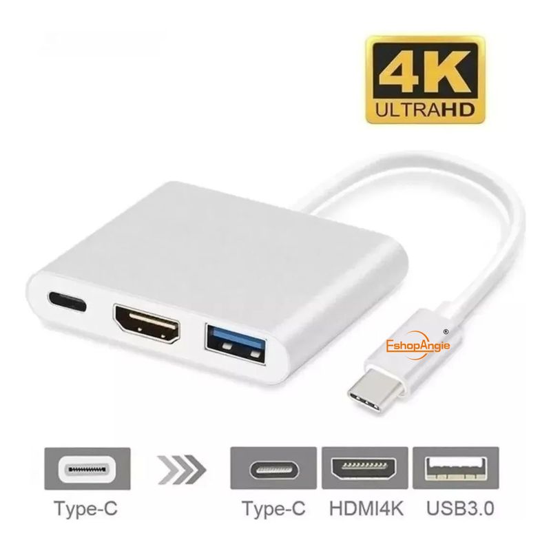 GENERICO - Adaptador Hub 3 En 1 Usb Tipo C A Usb-c Hdmi Usb 30 4k Eshopangie
