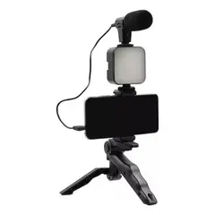 GENERICO - Estabilizador Celular Kit Grabación Trípode Micrófono Led Color Negro