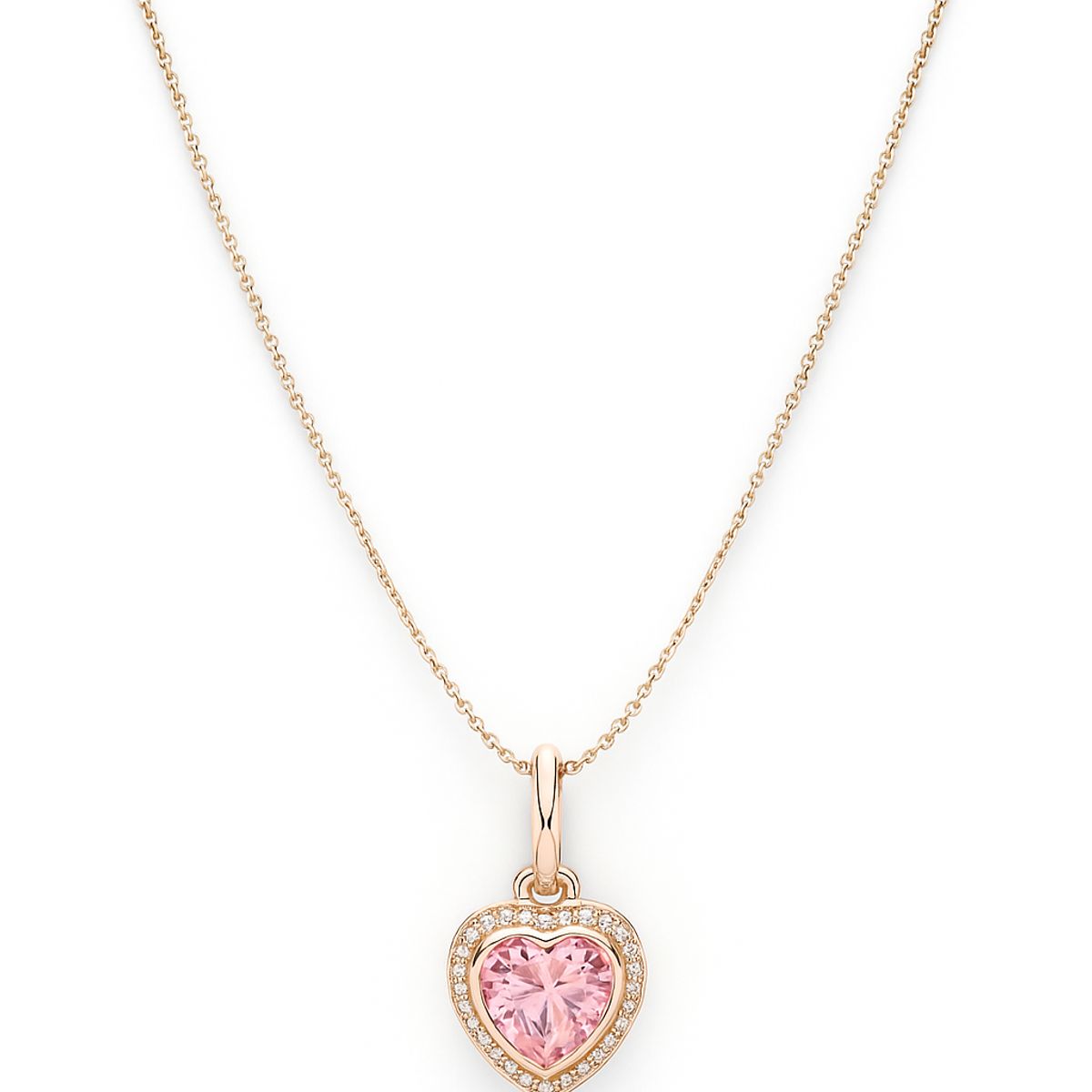GENERICO - Collar Chapado de Oro Rosado con Dije de Corazón y Cristal Rosa