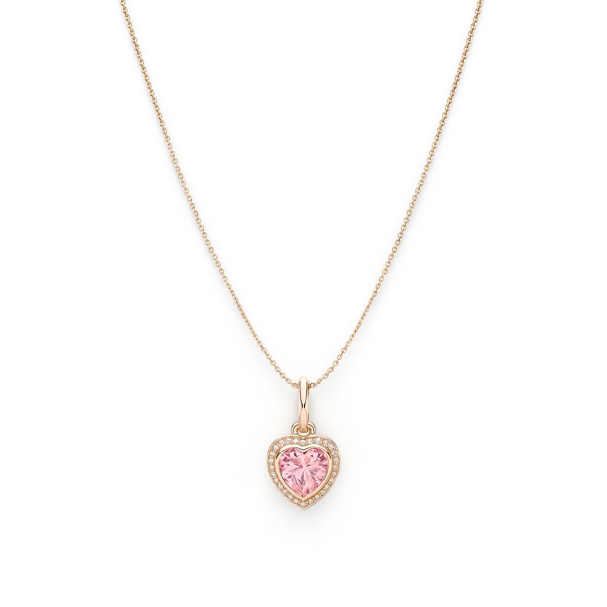 GENERICO - Collar Chapado de Oro Rosado con Dije de Corazón y Cristal Rosa