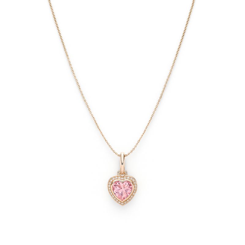 GENERICO - Collar Chapado de Oro Rosado con Dije de Corazón y Cristal Rosa