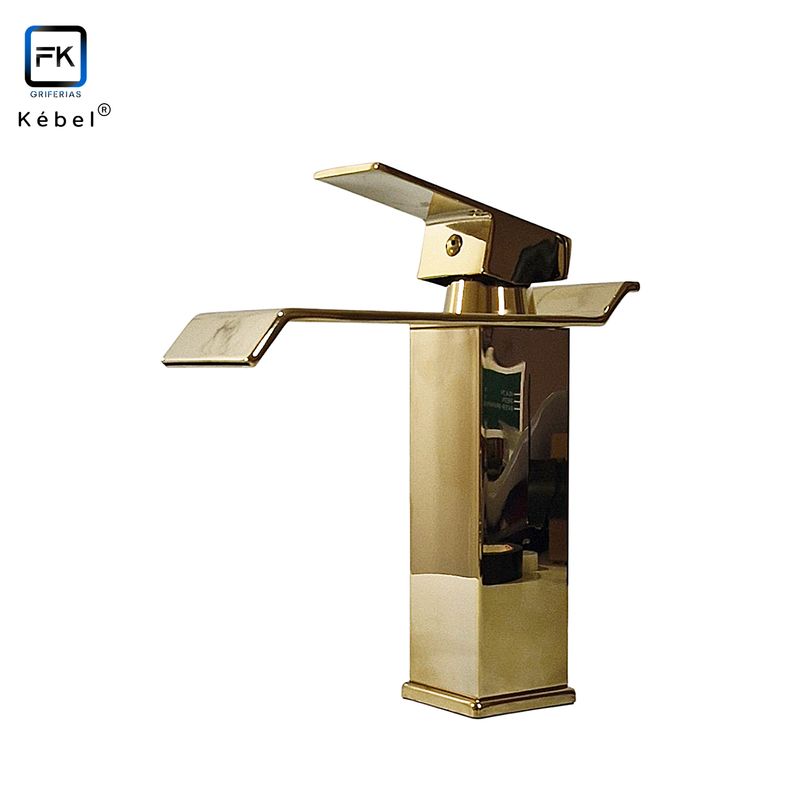 GENERICO - Llave Monomando Lavamanos Cascada Recta Gold Kébel FK