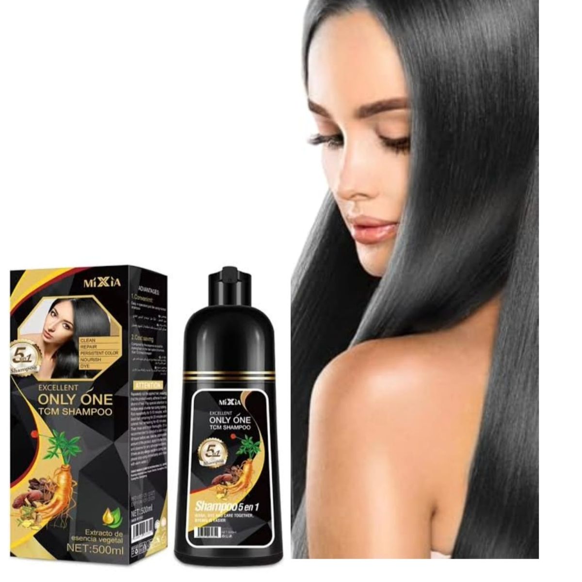 GENERICO - Shampoo Tinte 5 En 1 Cubre Canas Con Argán Color Negro