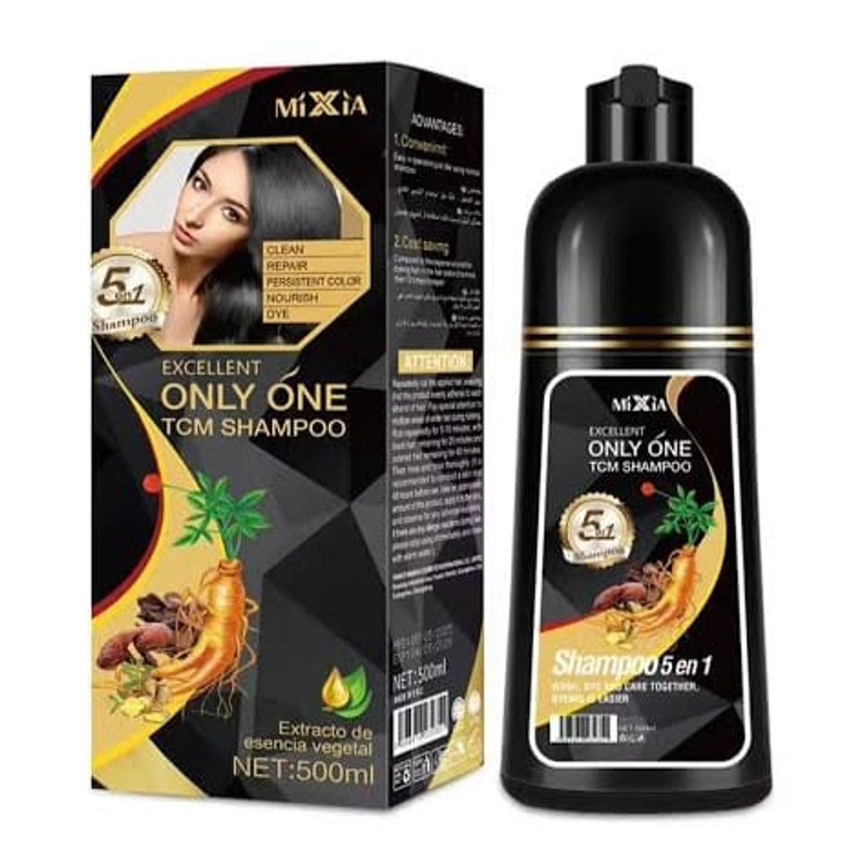 GENERICO - Shampoo Tinte 5 En 1 Cubre Canas Con Argán Color Negro