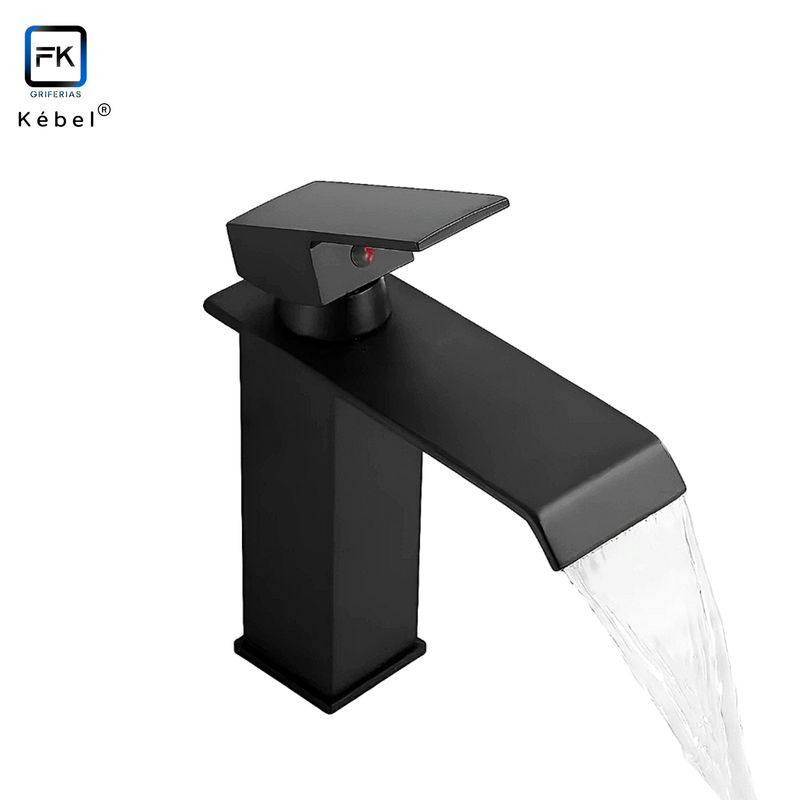 GENERICO - Llave Monomando Lavamanos Cascada Recta Matte Black Kébel FK