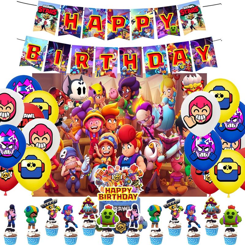 GENERICO - Cotillón Brawl Stars Cumpleaños Con Tela Grande De Fondo