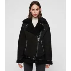 VELT - Chaqueta Aviadora Chiporro Tipo Gamuza Negra Mujer