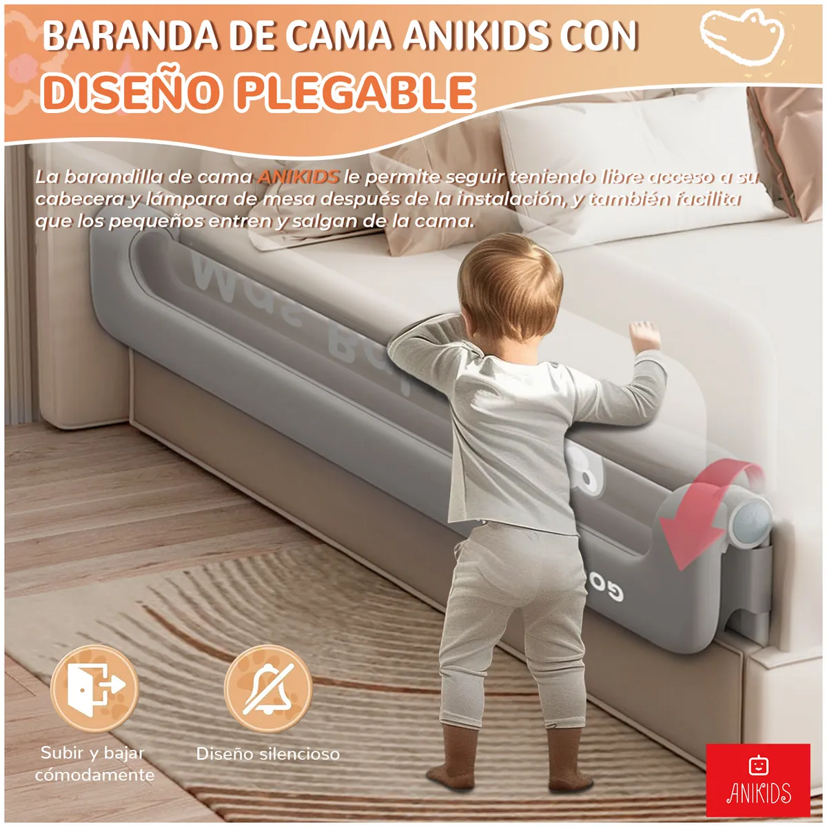 ANIKIDS - Baranda Cama Seguridad Bebe Guagua Plegable 150cm Cocodrilo