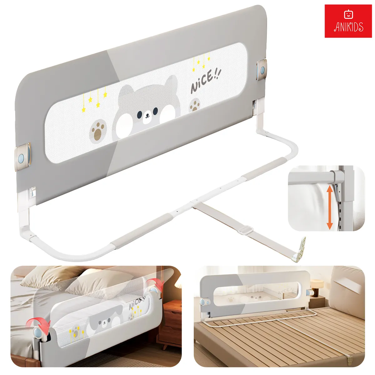 ANIKIDS - Baranda Cama Seguridad Para Bebe Guagua Plegable 150cm Oso