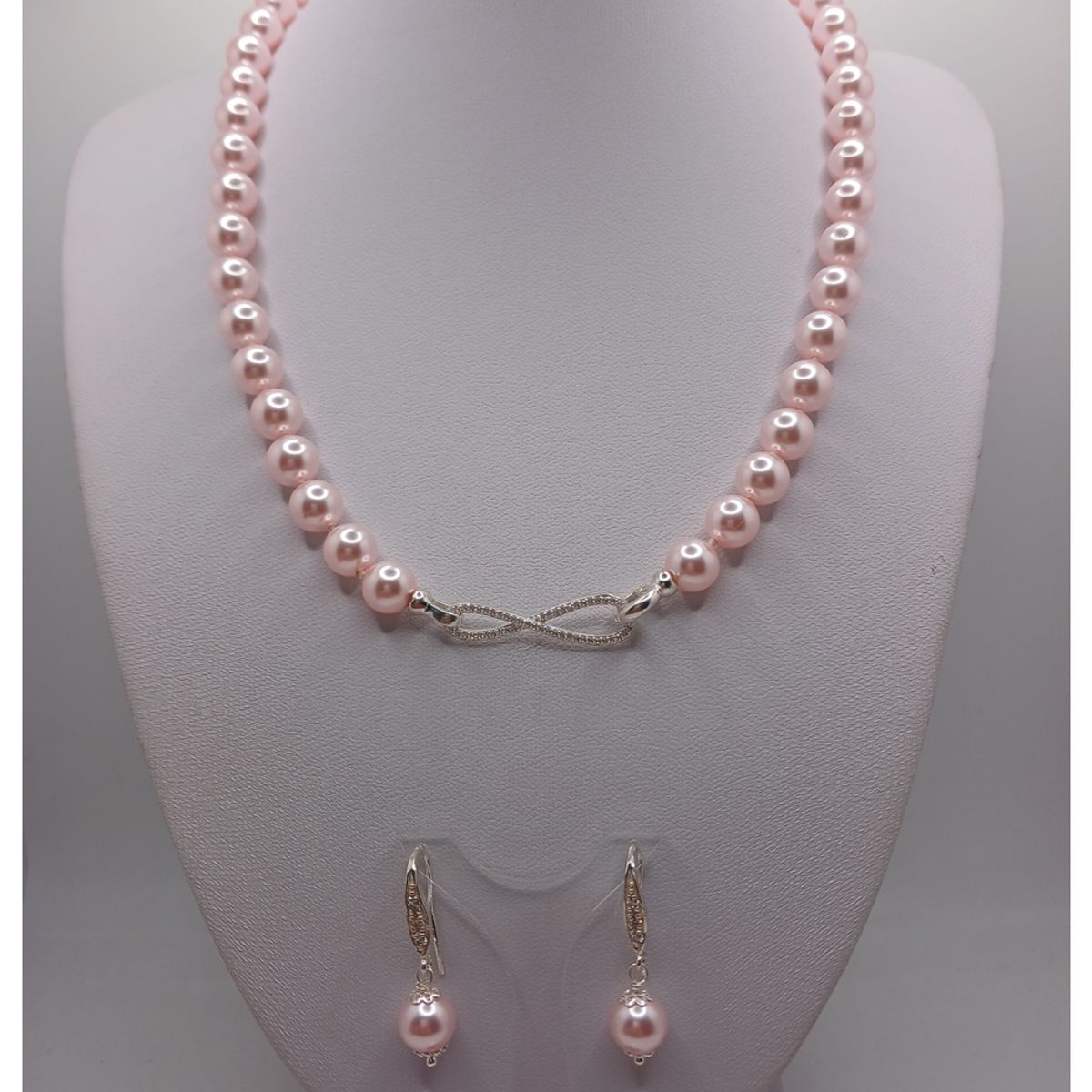 CAT JOYAS - Collar + aros de perlas Swarovski   con broche de plata y circones.