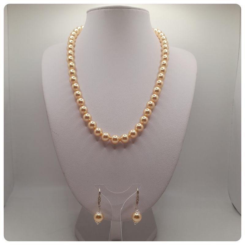 CAT JOYAS - Collar + aros de perlas Swarovski   con broche de plata y circones.