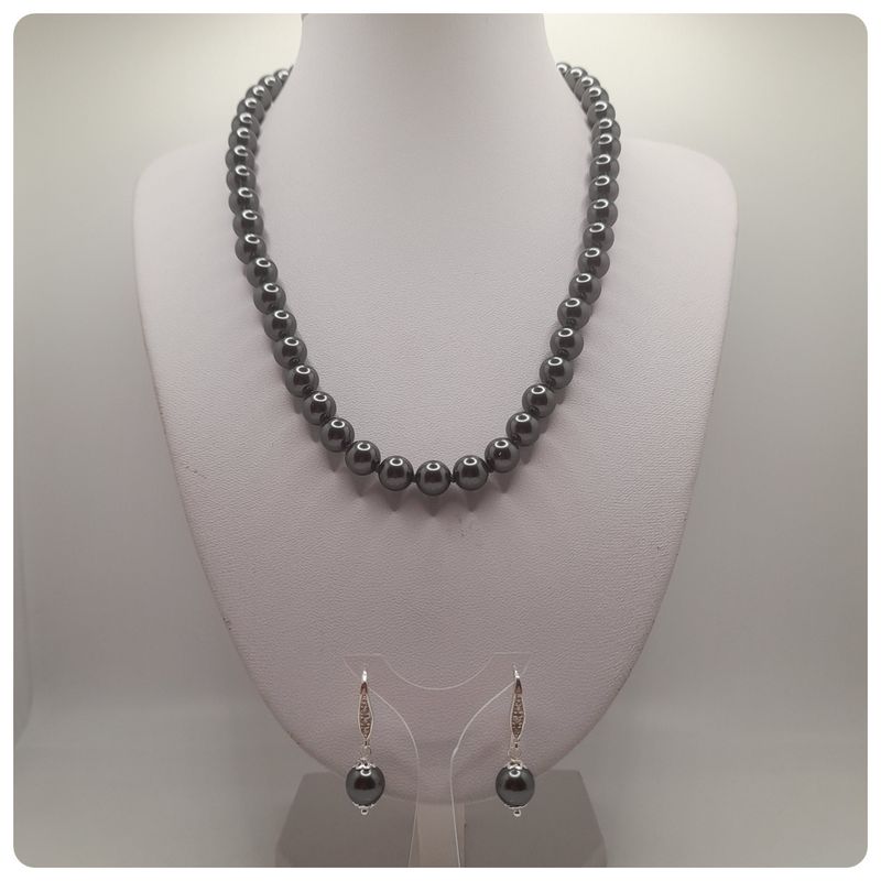 CAT JOYAS - Collar + aros de perlas Swarovski   con broche de plata y circones.