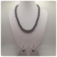 CAT JOYAS - Collar + aros de perlas Swarovski  con broche de plata y circones.