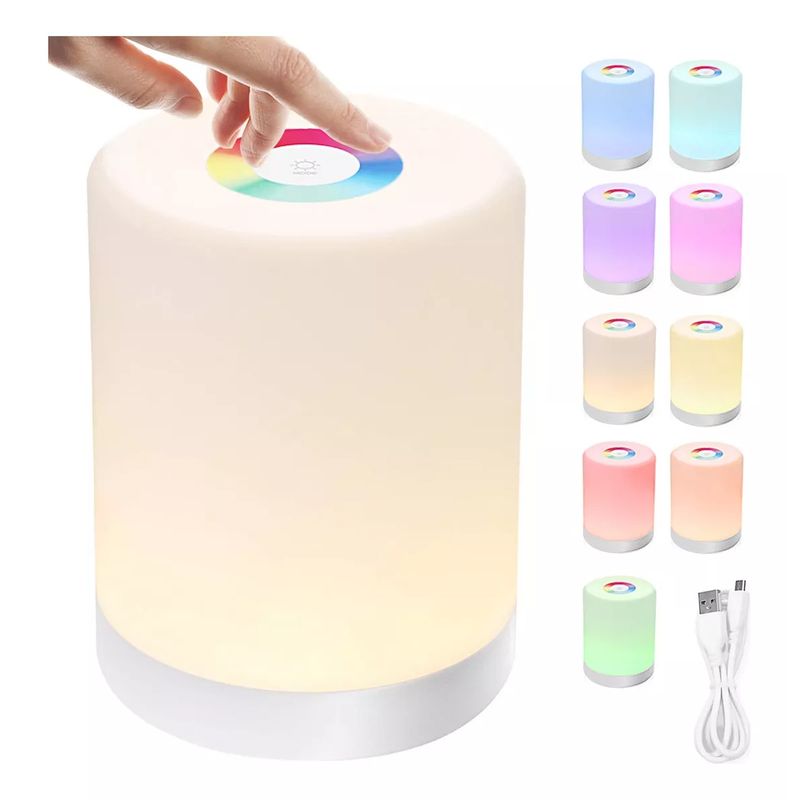 GENERICO - Luz De Noche Recargable 7 Colores Lámpara De Mesa Con Sensor