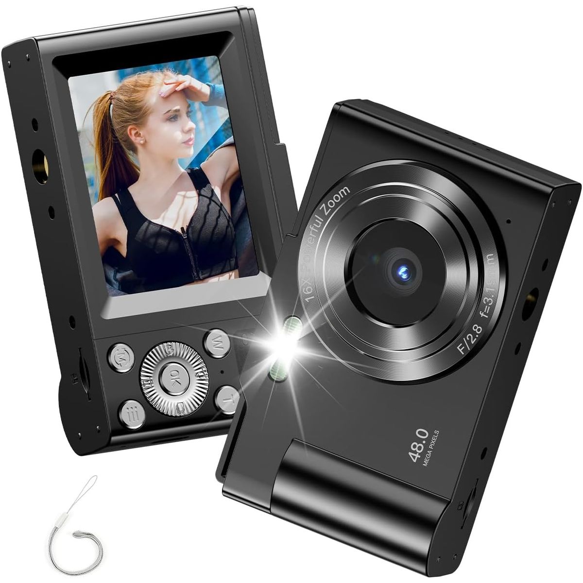 RENVMEXY - Regalo Cámara Niños 44MP + 64GB - Negro con Zoom 16X y Video