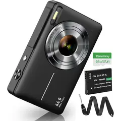 RENVMEXY - Regalo Cámara Niños 44MP + 64GB - Negro con Zoom 16X y Video