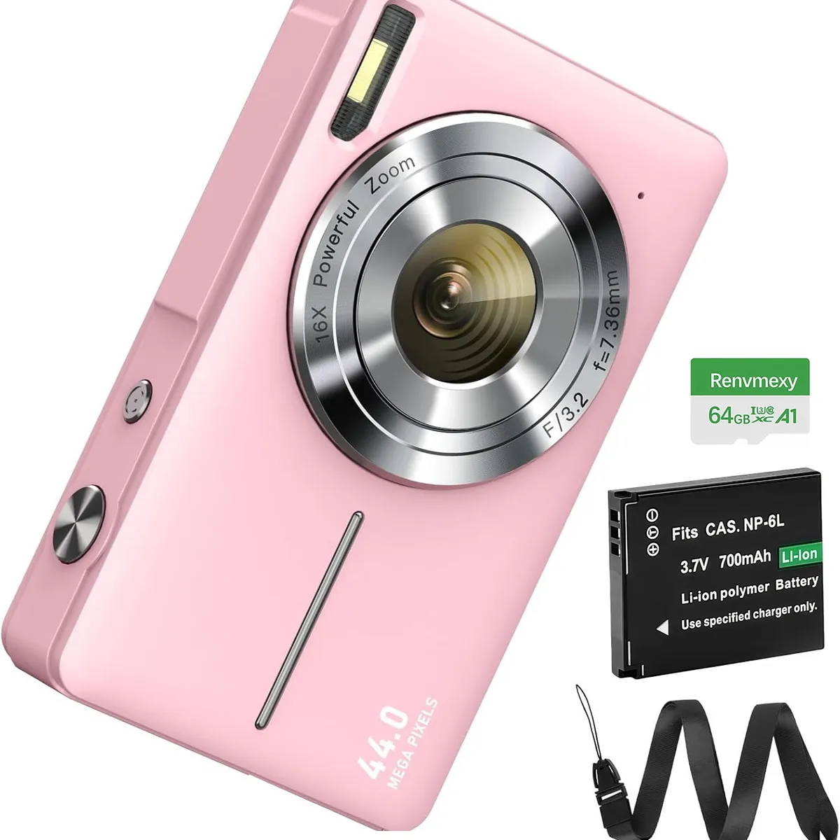 RENVMEXY - Cámara Rosa Regalo Niña 44MP + 64GB - ¡Fácil de Usar